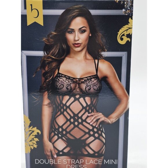 Baci Lingerie Women's Queen Size 14-18 Black Sheer Double Strap Lace Mini Dress - Picture 1 of 7